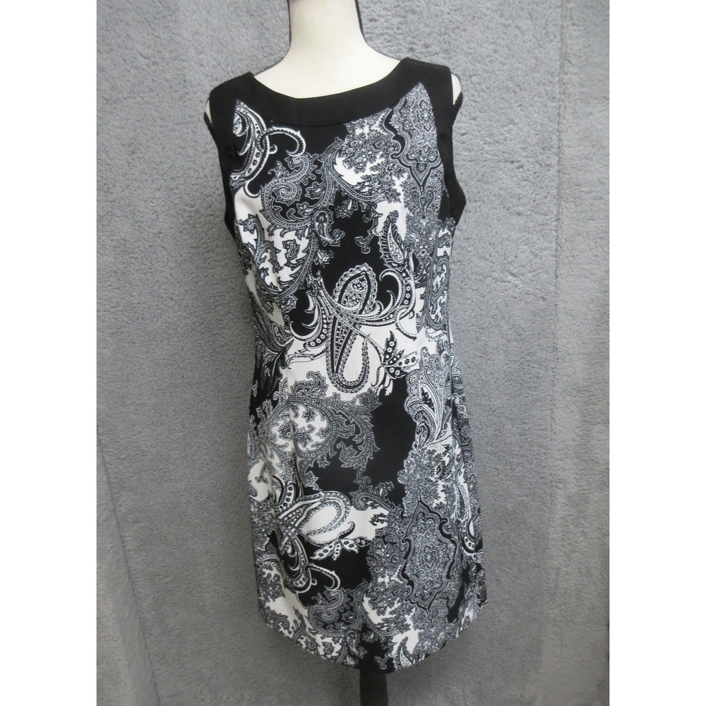 Ronni Nicole Dress Womens‎ 8 Black Paisley Preppy Sleeveless Sheath Knee Length